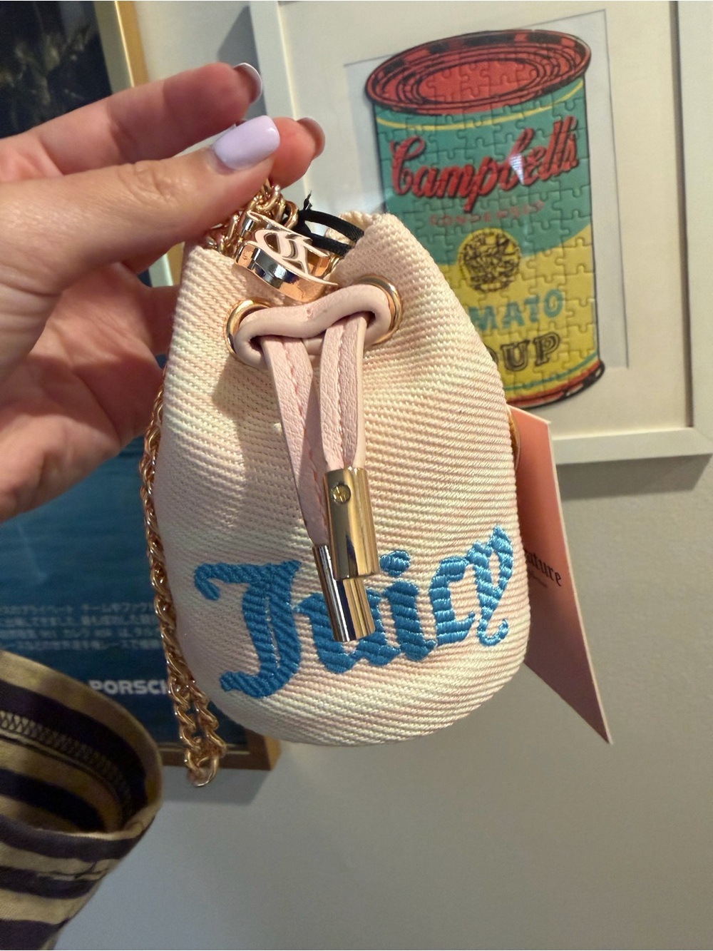 Juicy Couture Pink Embroidered Drawstring Micro Bag